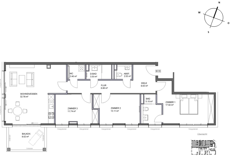 Obergeschoss - W3 - Variante 1 - ca. 108 m²